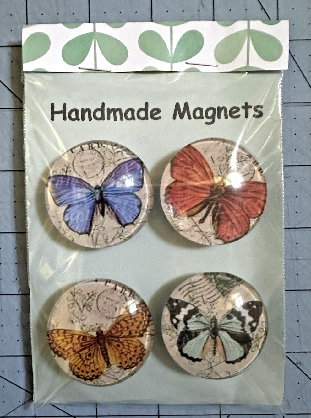 4 Pack Handmade Butterfly Refrigerator Magnets Heavy Duty 1.5" Round